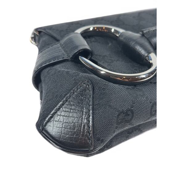 Gucci Vintage Black GG Monogram Horsebit Large Chain Shoulder Clutch Bag - Picture 6 of 9